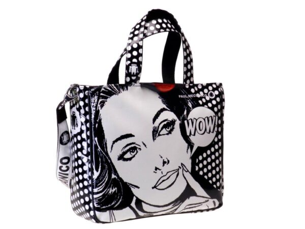 TOTE BAG BLACK & WHITE COLOURS WITH COMIC STYLE. GLAM MODEL MADE OF LORRY TARPAULIN. - Unique Pieces Paul Meccanico