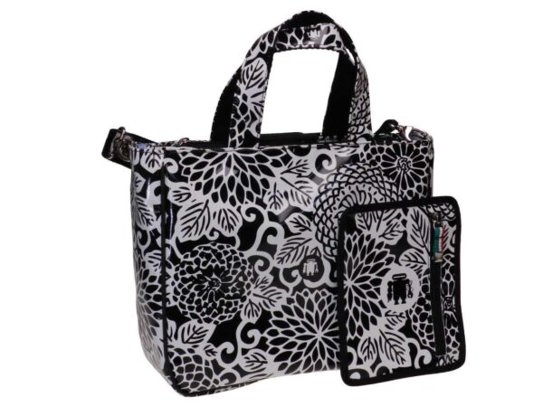 TOTE BAG BLACK & WHITE FLORAL FANTASY. GLAM MODEL MADE OF LORRY TARPAULIN. - Unique Pieces Paul Meccanico