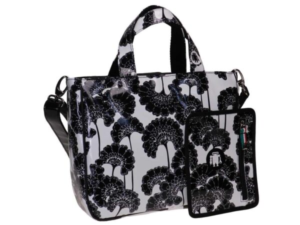 TOTE BAG BLACK & WHITE FLORAL FANTASY. GLAM MODEL MADE OF LORRY TARPAULIN. - Unique Pieces Paul Meccanico