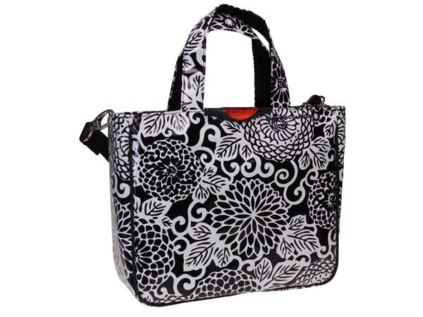 TOTE BAG BLACK & WHITE FLORAL FANTASY. GLAM MODEL MADE OF LORRY TARPAULIN. - Unique Pieces Paul Meccanico