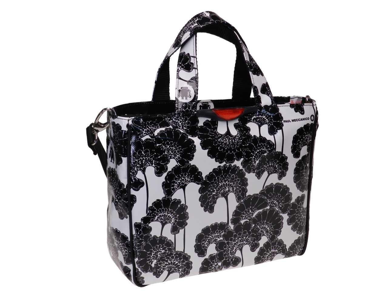 TOTE BAG BLACK & WHITE FLORAL FANTASY. GLAM MODEL MADE OF LORRY TARPAULIN. - Unique Pieces Paul Meccanico