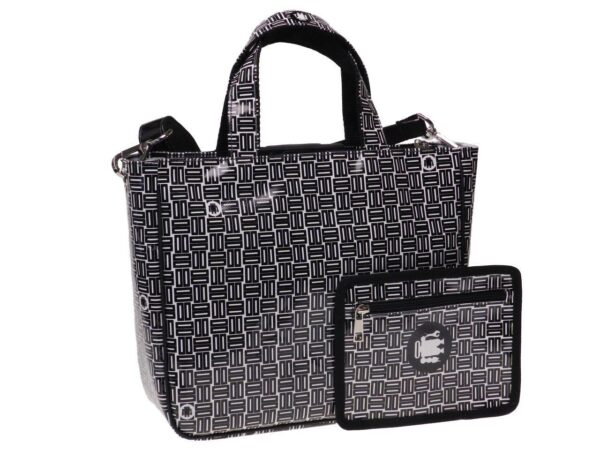 TOTE BAG BLACK & WHITE GEOMETRIC FANTASY. GLAM MODEL MADE OF LORRY TARPAULIN. - Unique Pieces Paul Meccanico