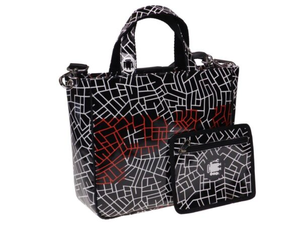 TOTE BAG BLACK & WHITE GEOMETRIC FANTASY. GLAM MODEL MADE OF LORRY TARPAULIN. - Unique Pieces Paul Meccanico