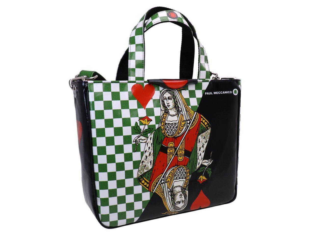 TOTE BAG BLACK, WHITE, GREEN COLOURS POKER FANTASY. GLAM MODEL MADE OF LORRY TARPAULIN. - Unique Pieces Paul Meccanico
