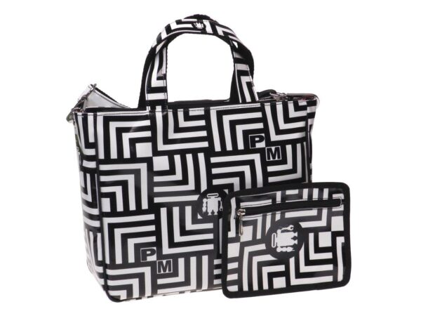 TOTE BAG BLACK & WHITE OPTICAL GEOMETRIC. GLAM MODEL MADE OF LORRY TARPAULIN. - Unique Pieces Paul Meccanico