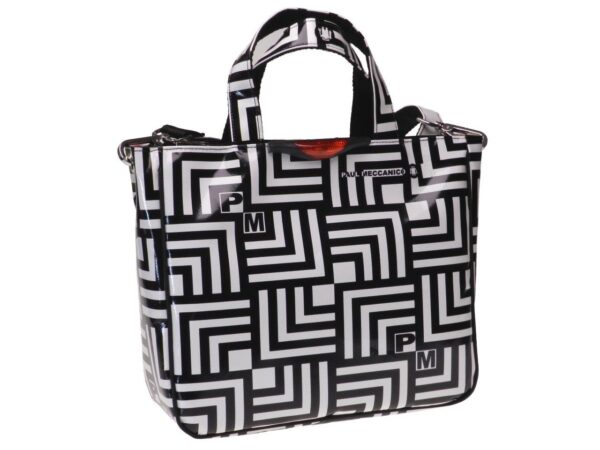 TOTE BAG BLACK & WHITE OPTICAL GEOMETRIC. GLAM MODEL MADE OF LORRY TARPAULIN. - Unique Pieces Paul Meccanico