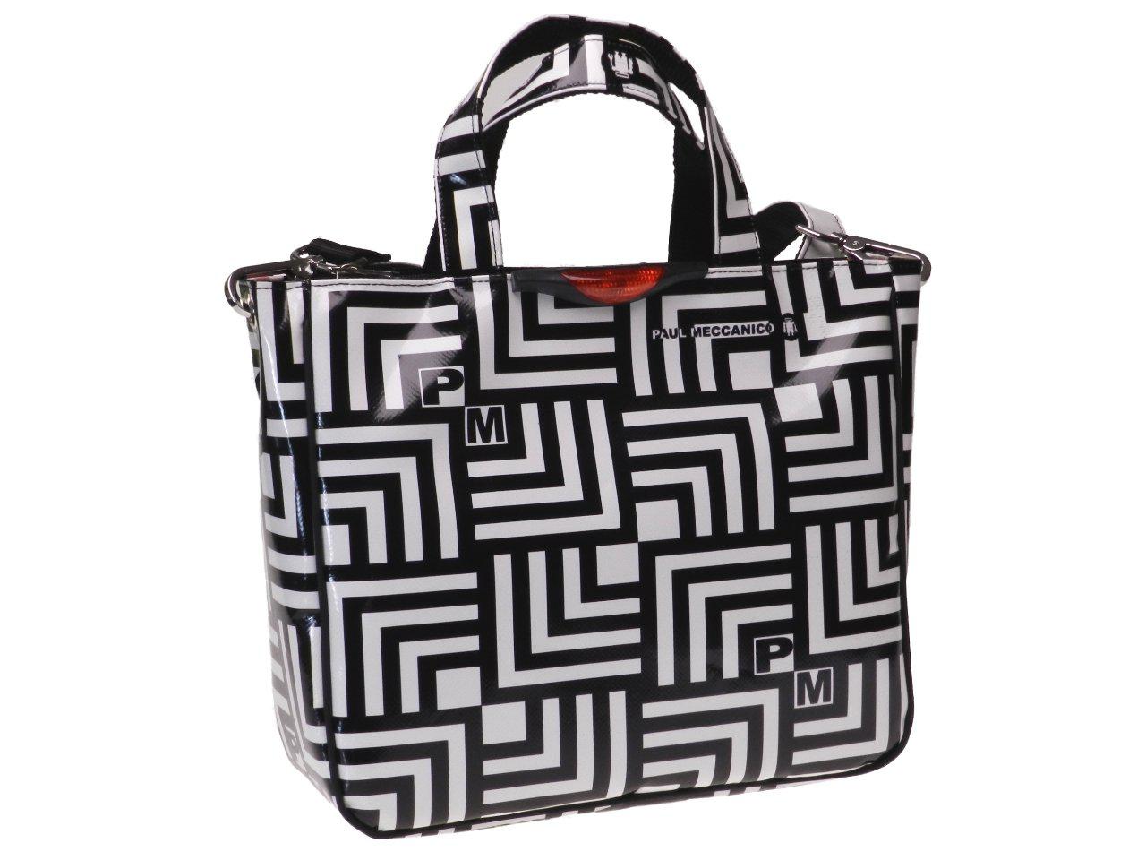 TOTE BAG BLACK & WHITE OPTICAL GEOMETRIC. GLAM MODEL MADE OF LORRY TARPAULIN. - Unique Pieces Paul Meccanico