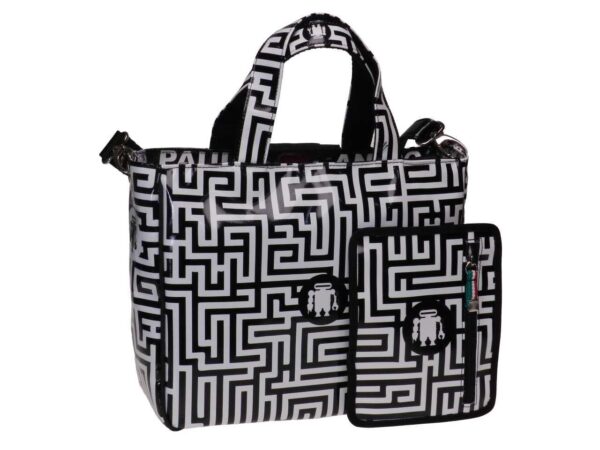 TOTE BAG BLACK & WHITE PATTERN LABYRINTH. GLAM MODEL MADE OF LORRY TARPAULIN. - Unique Pieces Paul Meccanico