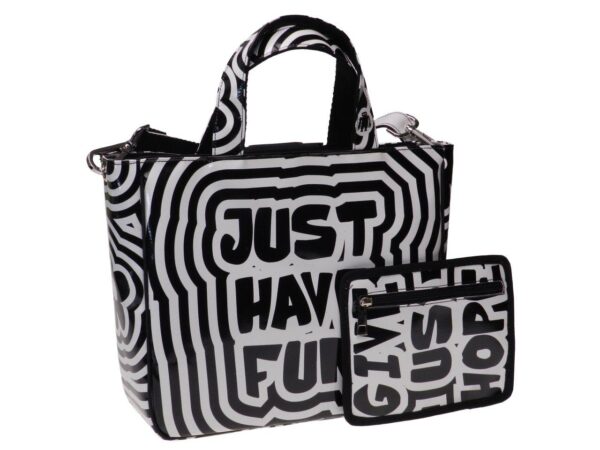 TOTE BAG BLACK & WHITE POP STYLE FLORAL FANTASY. GLAM MODEL MADE OF LORRY TARPAULIN. - Unique Pieces Paul Meccanico