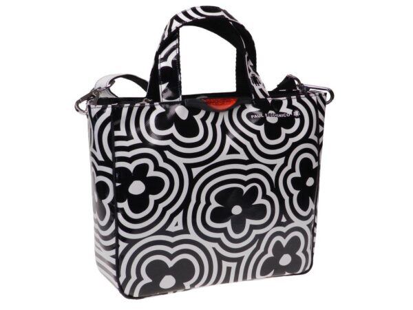 TOTE BAG BLACK & WHITE POP STYLE FLORAL FANTASY. GLAM MODEL MADE OF LORRY TARPAULIN. - Unique Pieces Paul Meccanico