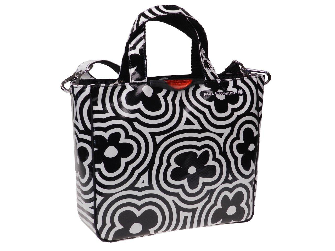 TOTE BAG BLACK & WHITE POP STYLE FLORAL FANTASY. GLAM MODEL MADE OF LORRY TARPAULIN. - Unique Pieces Paul Meccanico