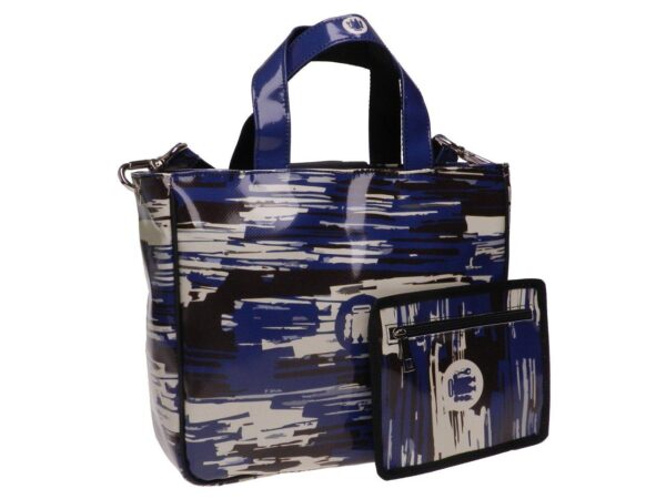 TOTE BAG BLUE AND BEIGE COLOURS CAMOUFLAGE FANTASY. GLAM MODEL MADE OF LORRY TARPAULIN. - Unique Pieces Paul Meccanico
