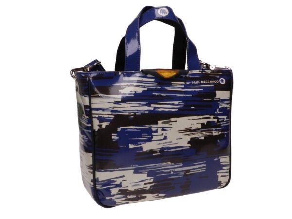 TOTE BAG BLUE AND BEIGE COLOURS CAMOUFLAGE FANTASY. GLAM MODEL MADE OF LORRY TARPAULIN. - Unique Pieces Paul Meccanico