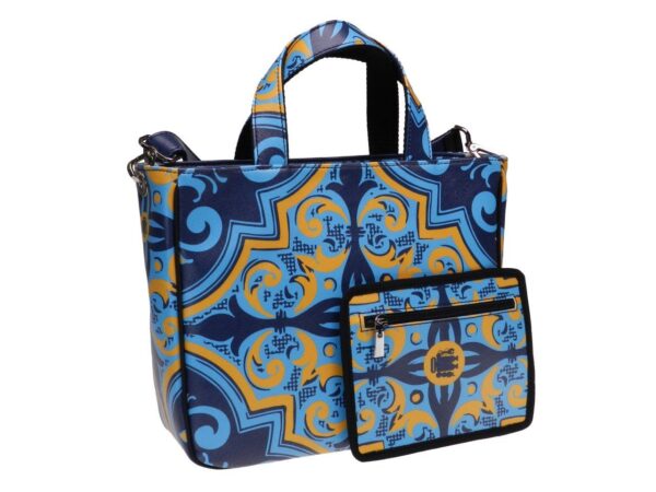 TOTE BAG BLUE COLOUR MAJOLICA FANTASY. GLAM MODEL MADE OF SOFT SYNTETHIC LEATHER. - Unique Pieces Paul Meccanico