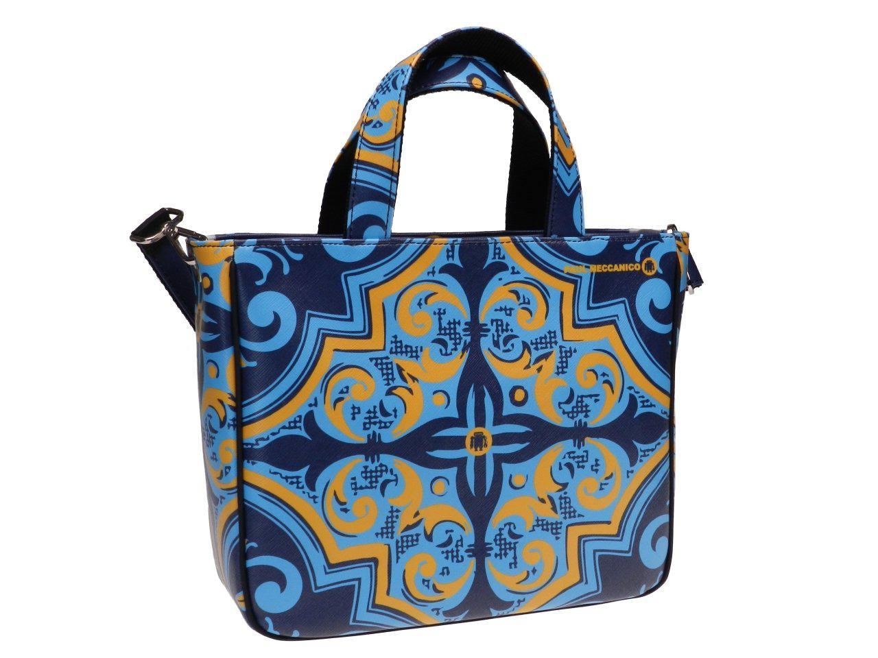TOTE BAG BLUE COLOUR MAJOLICA FANTASY. GLAM MODEL MADE OF SOFT SYNTETHIC LEATHER. - Unique Pieces Paul Meccanico