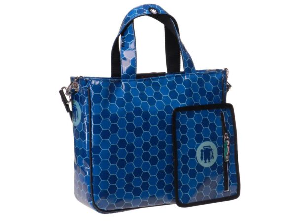 TOTE BAG BLUE COLOUR WITH HEXAGONS. GLAM MODEL MADE OF LORRY TARPAULIN. - Unique Pieces Paul Meccanico