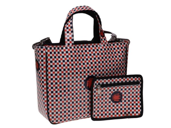 TOTE BAG BLUE, RED AND WHITE COLOURS CHESS PATTERN. GLAM MODEL MADE OF LORRY TARPAULIN. - Unique Pieces Paul Meccanico