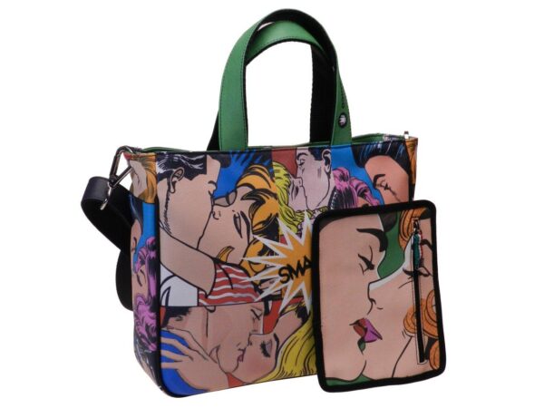 TOTE BAG CARTOON STYLE. GLAM MODEL MADE OF CRUELTY FREE LEATHER. - Unique Pieces Paul Meccanico