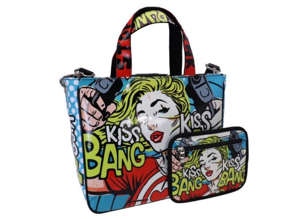 TOTE BAG CARTOON STYLE "STOP AND THINK". GLAM MODEL MADE OF LORRY TARPAULIN. - Unique Pieces Paul Meccanico