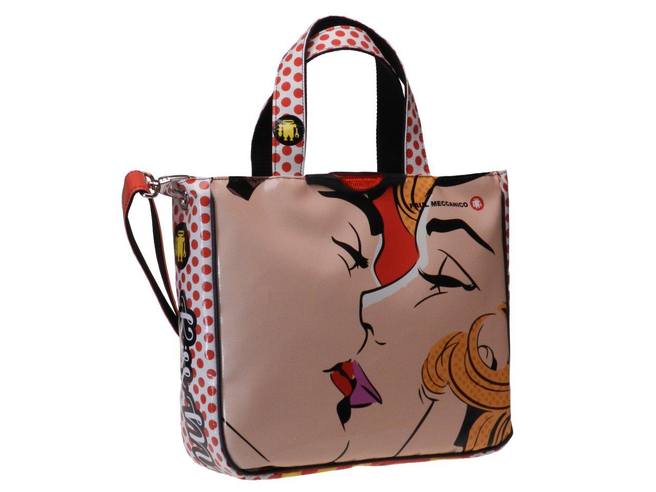 TOTE BAG COMIC STYLE WHITE COLOUR WITH POIS. GLAM MODEL MADE OF LORRY TARPAULIN. - Unique Pieces Paul Meccanico