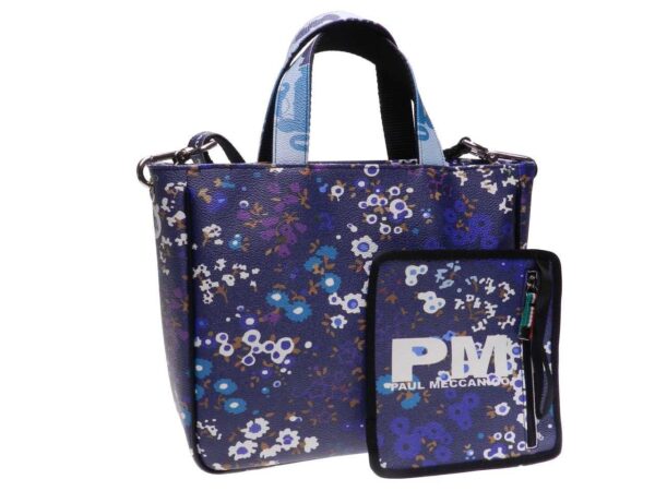 TOTE BAG DARK BLUE COLOUR FLORAL FANTASY. GLAM MODEL MADE OF HAMMERED FAUX LEATHER. - Unique Pieces Paul Meccanico