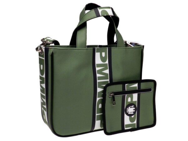 TOTE BAG DARK GREEN AND WHITE COLOURS. GLAM MODEL MADE OF SOFT SYNTETHIC LEATHER. - Unique Pieces Paul Meccanico