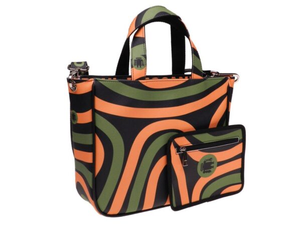 TOTE BAG DARK GREEN, BLACK AND ORANGE COLOURS. GLAM MODEL MADE OF SOFT SYNTETHIC LEATHER. - Unique Pieces Paul Meccanico