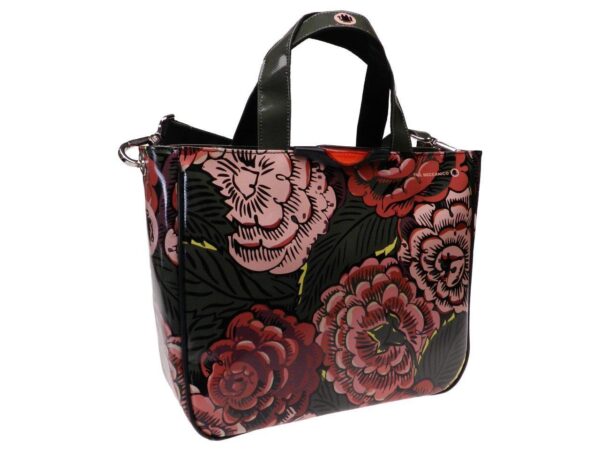 TOTE BAG DARK GREEN COLOUR FLORAL FANTASY. GLAM MODEL MADE OF LORRY TARPAULIN. - Unique Pieces Paul Meccanico