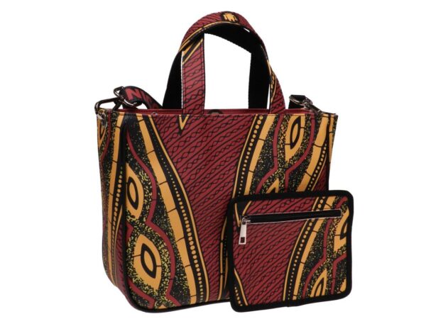 TOTE BAG DARK RED, YELLOW AND BLACK COLOURS AFRO FANTASY. GLAM MODEL MADE OF SOFT SYNTETHIC LEATHER. - Unique Pieces Paul Meccanico