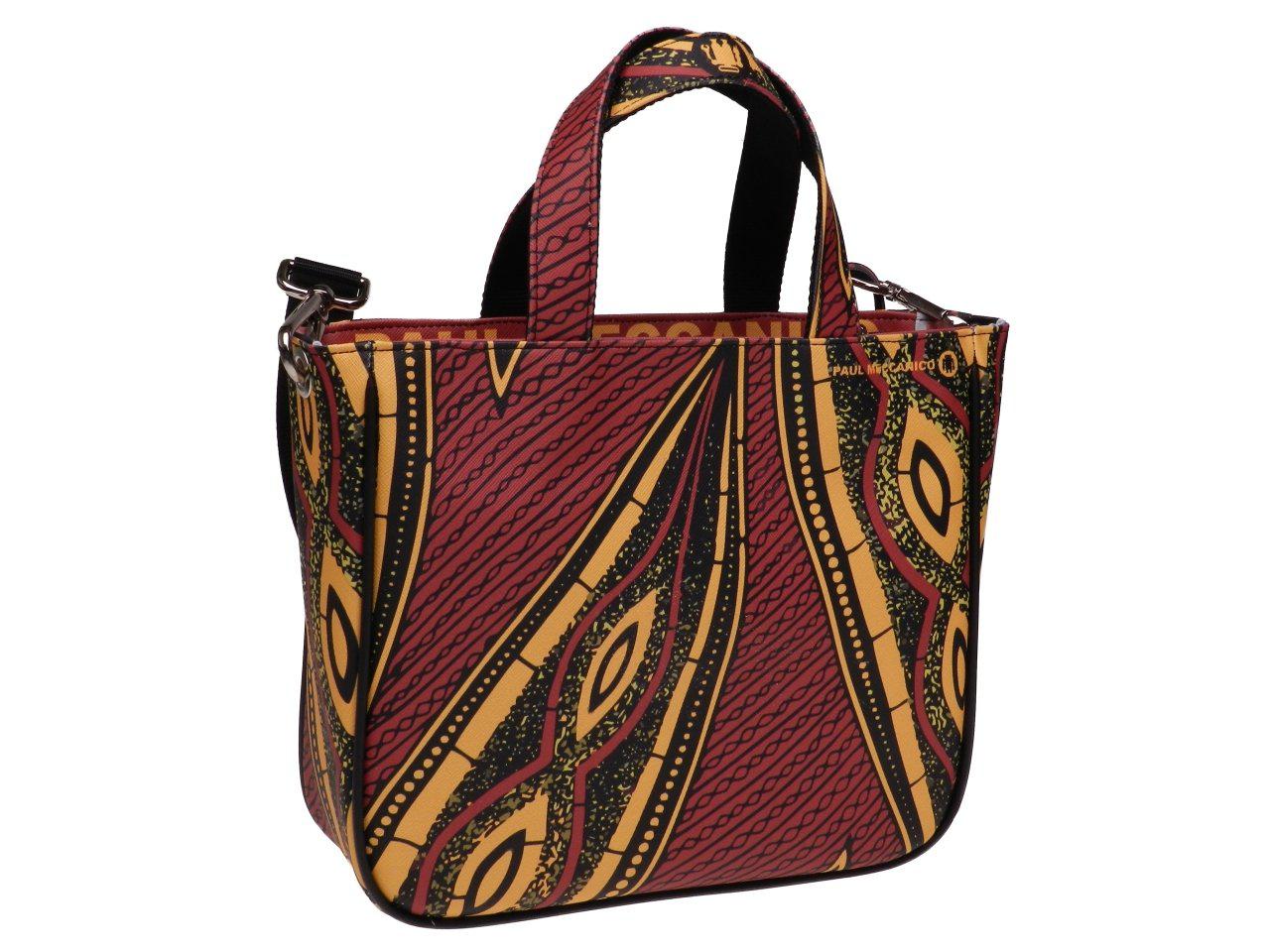 TOTE BAG DARK RED, YELLOW AND BLACK COLOURS AFRO FANTASY. GLAM MODEL MADE OF SOFT SYNTETHIC LEATHER. - Unique Pieces Paul Meccanico