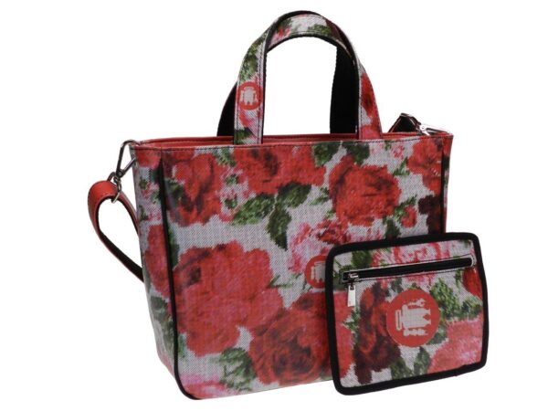 TOTE BAG FLORAL FANTASY WITH CANVAS EFFECT. GLAM MODEL MADE OF SOFT SYNTETHIC LEATHER. - Unique Pieces Paul Meccanico