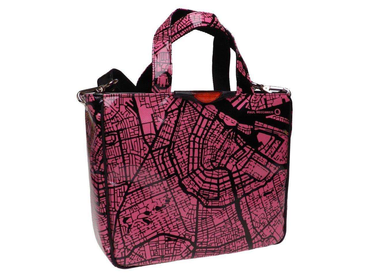 TOTE BAG FUXIA AND BLACK COLOUR WITH "ROAD MAP". GLAM MODEL MADE OF LORRY TARPAULIN. - Unique Pieces Paul Meccanico