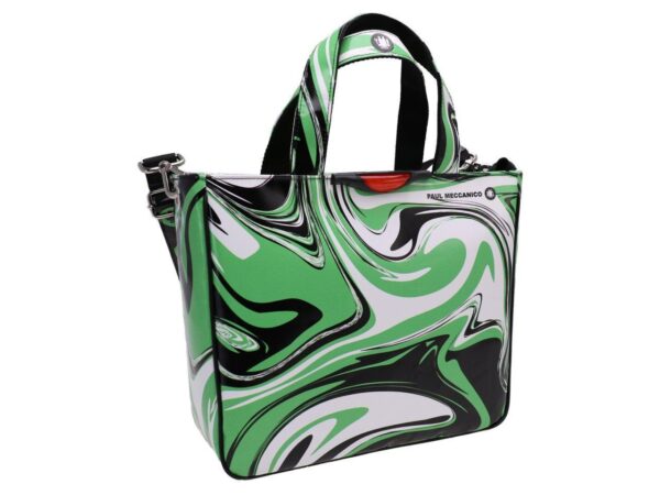 TOTE BAG GREEN AND WHITE WITH ABSTRACT PRINT. MODEL GLAM MADE OF LORRY TARPAULIN. - Unique Pieces Paul Meccanico