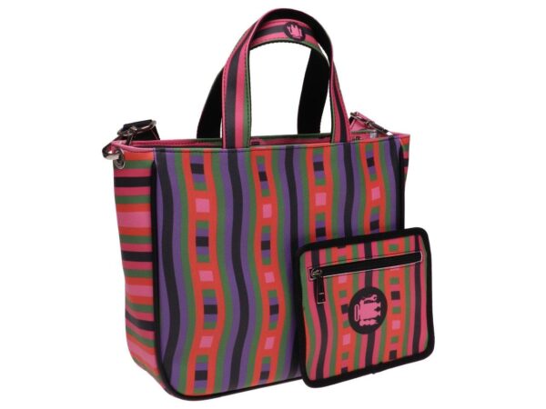TOTE BAG GREEN, BLACK, VIOLET AND RED COLOURS ABSTRACT FANTASY. GLAM MODEL MADE OF SOFT SYNTETHIC LEATHER. - Unique Pieces Paul Meccanico