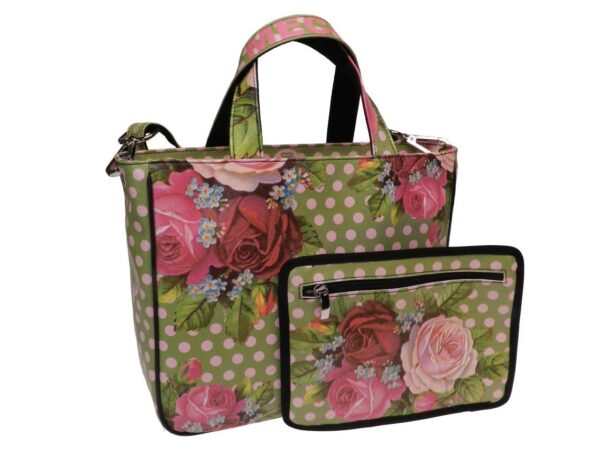 TOTE BAG GREEN COLOUR FLORAL FANTASY. GLAM MODEL MADE OF SOFT SYNTETHIC LEATHER. - Unique Pieces Paul Meccanico