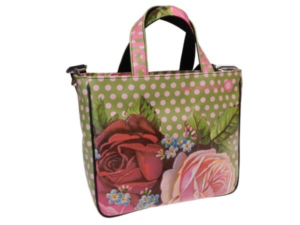 TOTE BAG GREEN COLOUR FLORAL FANTASY. GLAM MODEL MADE OF SOFT SYNTETHIC LEATHER. - Unique Pieces Paul Meccanico
