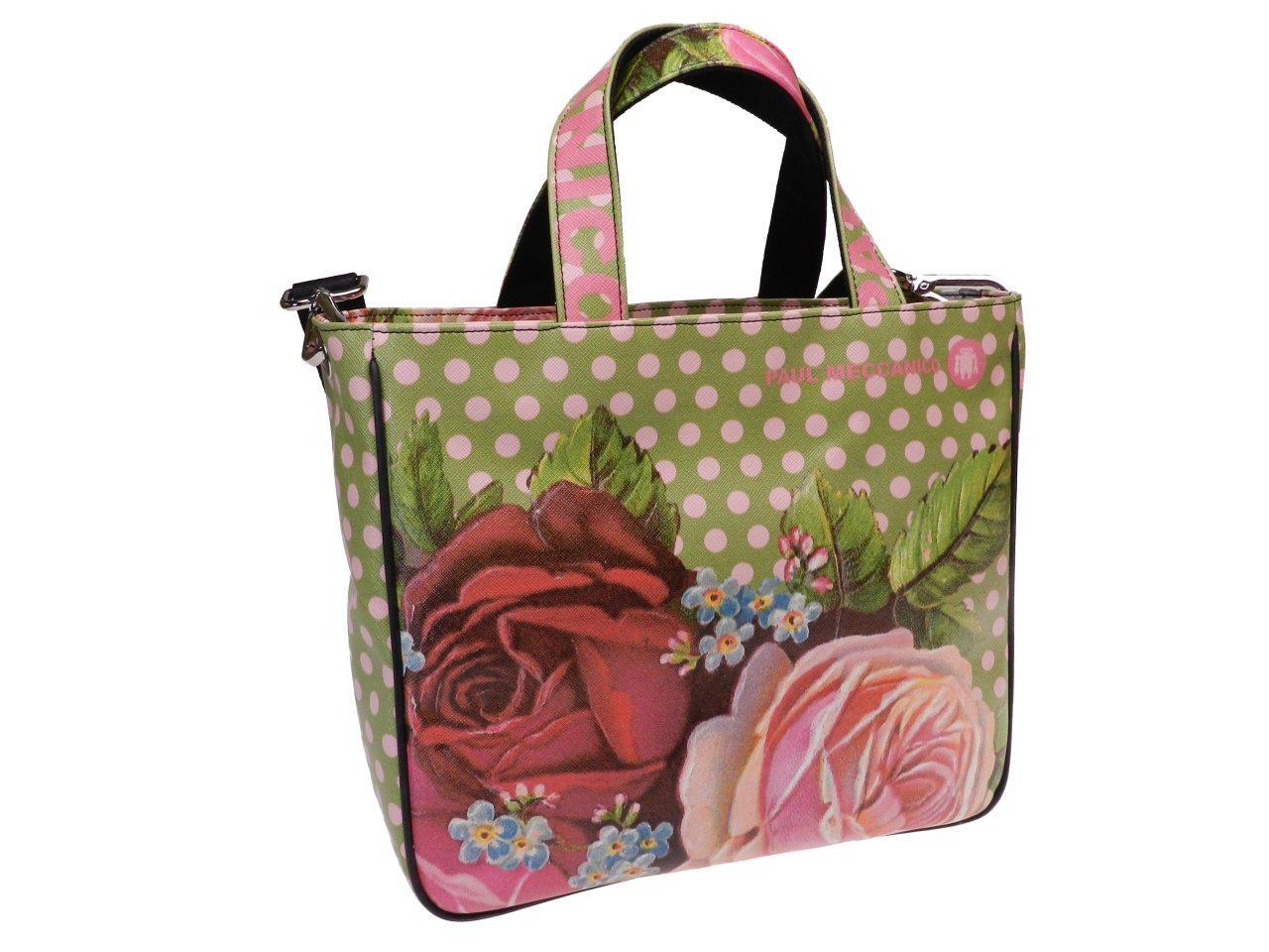 TOTE BAG GREEN COLOUR FLORAL FANTASY. GLAM MODEL MADE OF SOFT SYNTETHIC LEATHER. - Unique Pieces Paul Meccanico