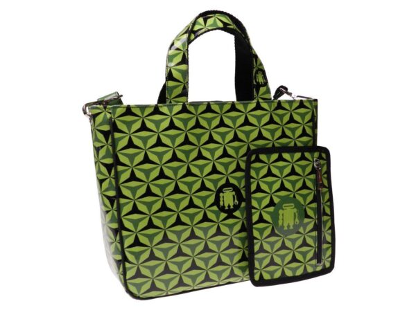 TOTE BAG GREEN COLOUR GEOMETRIC FANTASY. GLAM MODEL MADE OF LORRY TARPAULIN. - Unique Pieces Paul Meccanico