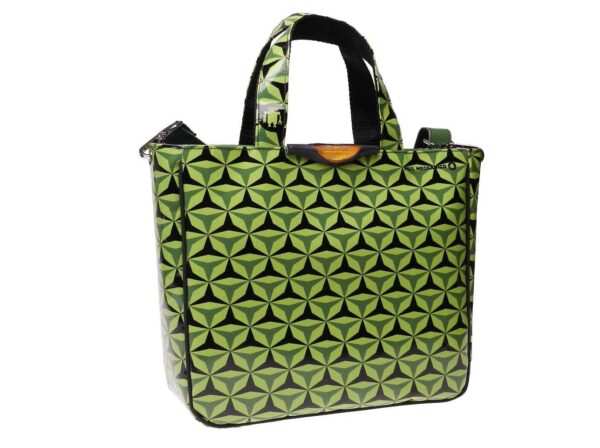 TOTE BAG GREEN COLOUR GEOMETRIC FANTASY. GLAM MODEL MADE OF LORRY TARPAULIN. - Unique Pieces Paul Meccanico