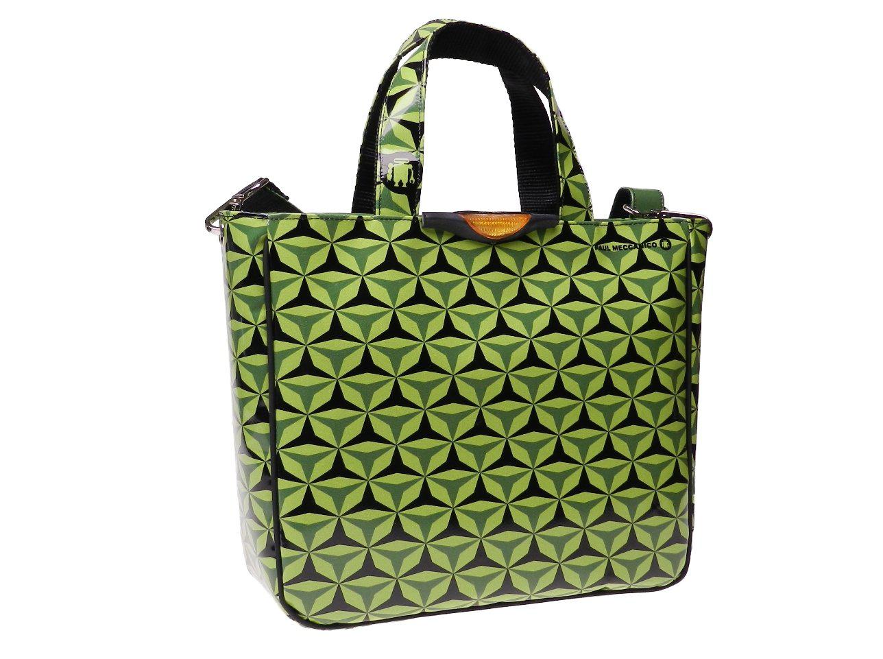 TOTE BAG GREEN COLOUR GEOMETRIC FANTASY. GLAM MODEL MADE OF LORRY TARPAULIN. - Unique Pieces Paul Meccanico