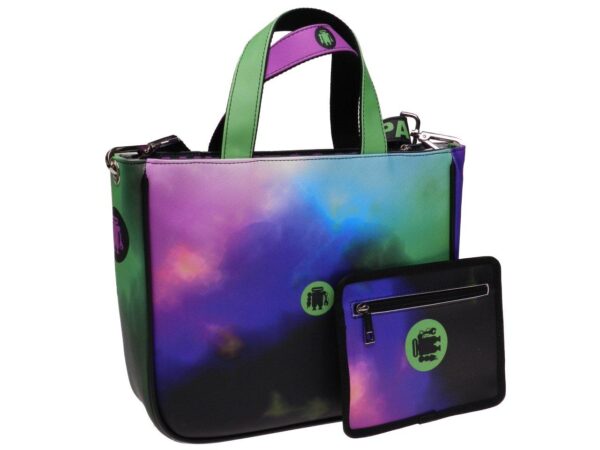 TOTE BAG GREEN, LILAC AND BLUE COLOURS TIE DYE FANTASY. GLAM MODEL MADE OF SOFT SYNTETHIC LEATHER. - Unique Pieces Paul Meccanico