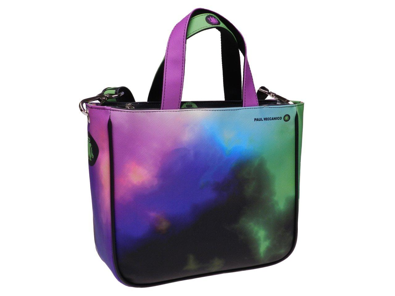 TOTE BAG GREEN, LILAC AND BLUE COLOURS TIE DYE FANTASY. GLAM MODEL MADE OF SOFT SYNTETHIC LEATHER. - Unique Pieces Paul Meccanico