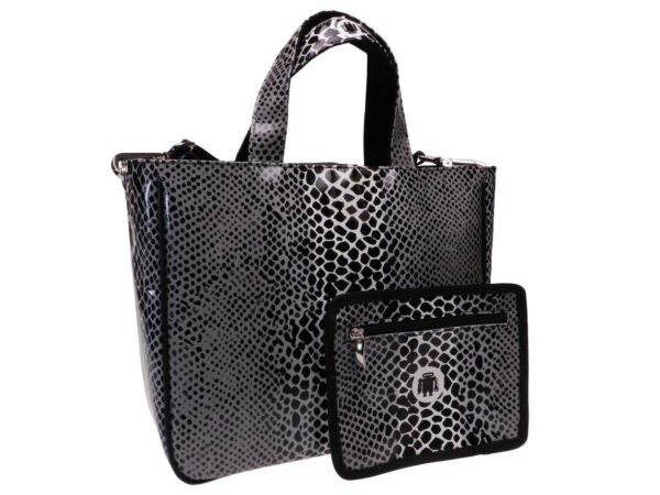 TOTE BAG GREY AND BLACK COLOURS PYTHON FANTASY. GLAM MODEL MADE OF LORRY TARPAULIN. - Unique Pieces Paul Meccanico