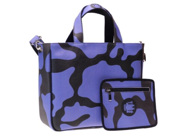 TOTE BAG LIGHT BLUE AND BLACK COLOURS ABSTRACT FANTASY. GLAM MODEL MADE OF CRUELTY FREE LEATHER. - Unique Pieces Paul Meccanico