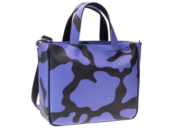 TOTE BAG LIGHT BLUE AND BLACK COLOURS ABSTRACT FANTASY. GLAM MODEL MADE OF CRUELTY FREE LEATHER. - Unique Pieces Paul Meccanico