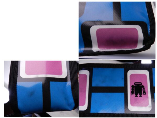 TOTE BAG LIGHT BLUE AND PINK COLOURS GEOMETRIC FANTASY. GLAM MODEL MADE OF LORRY TARPAULIN. THIS ARTICLE IS SLIGHTLY SPOTTED. - Unique Pieces Paul Meccanico