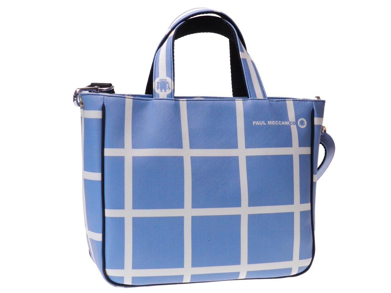 TOTE BAG LIGHT BLUE AND WHITE COLOURS WITH CHESS PATTERN. GLAM MODEL MADE OF CRUELTY FREE LEATHER. - Unique Pieces Paul Meccanico