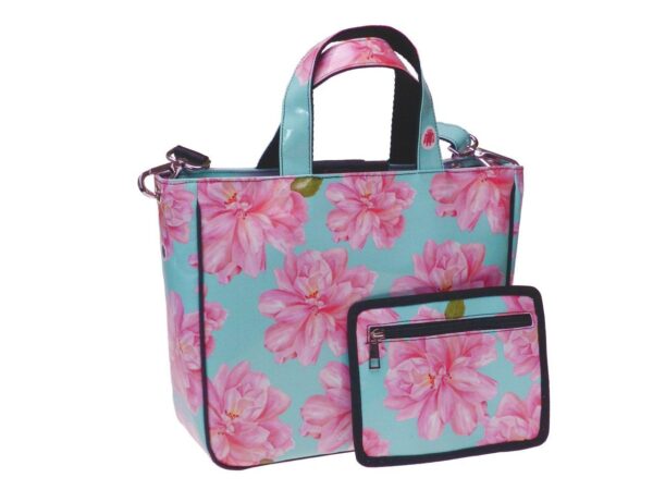 TOTE BAG LIGHT BLUE FLORAL FANTASY. GLAM MODEL MADE OF LORRY TARPAULIN. - Unique Pieces Paul Meccanico