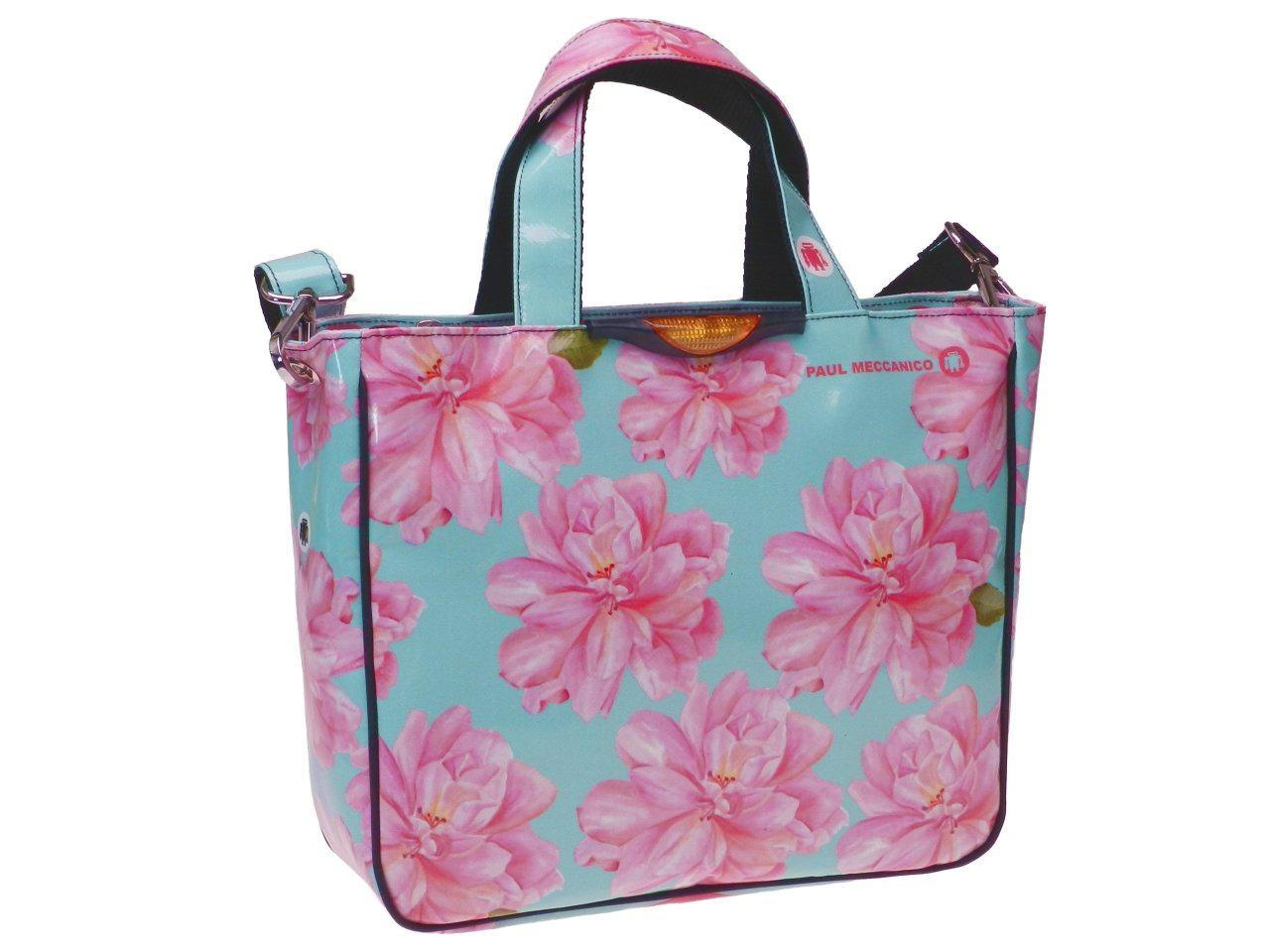 TOTE BAG LIGHT BLUE FLORAL FANTASY. GLAM MODEL MADE OF LORRY TARPAULIN. - Unique Pieces Paul Meccanico