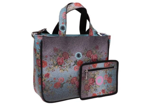 TOTE BAG LIGHT GREEN COLOUR FLORAL FANTASY. GLAM MODEL MADE OF SOFT SYNTETHIC LEATHER. - Unique Pieces Paul Meccanico
